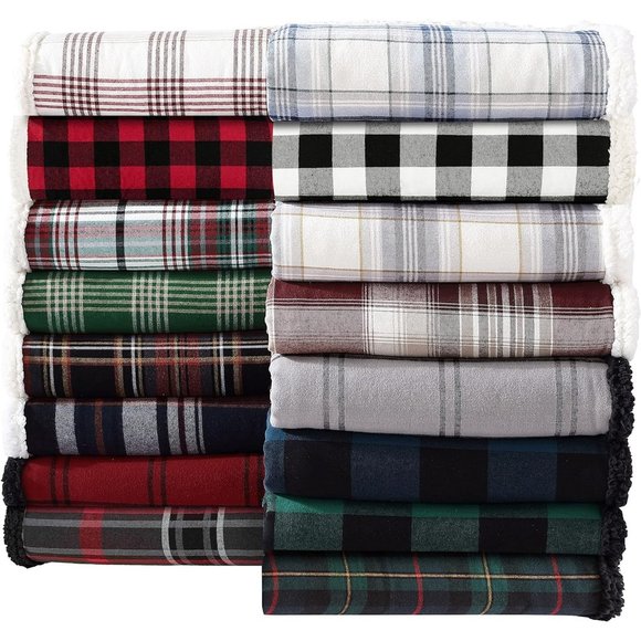 Red Check Reversible Sherpa Fleece Bedding Buffalo Plaid Home Decor All Seasons - Picture 7 of 13